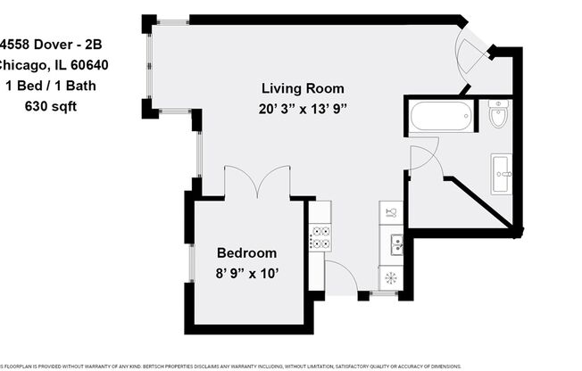 1 bed, 1 bath, 630 sqft, $1,350, Unit 4558-2B