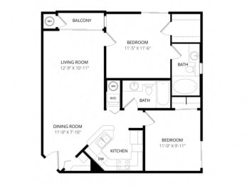2 beds, 2 baths, 799 sqft, $1,355