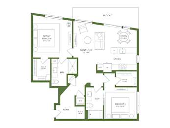 2 beds, 2 baths, 1,111 sqft, $2,605