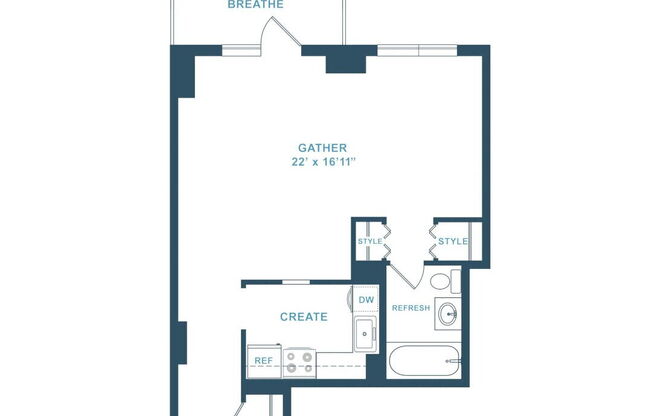 Studio, 1 bath, 561 sqft, $2,930