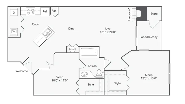 2 beds, 1 bath, 859 sqft, $1,924