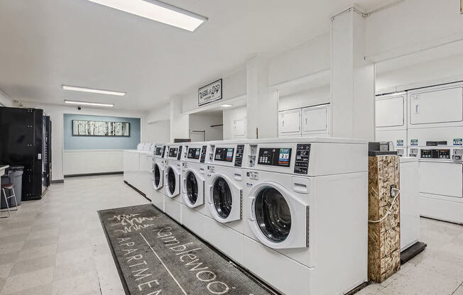 a washer and dryer in a laundry room with a rug