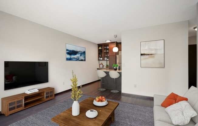 a living room with a couch and a coffee table