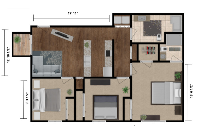 3 beds, 2 baths, 1,052 sqft, $1,345