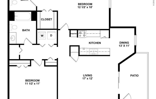 2 beds, 2 baths, 965 sqft, $1,425