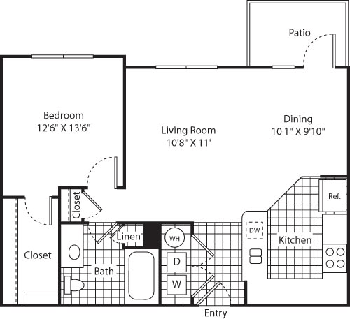 1 bed, 1 bath, 764 sqft, $2,067