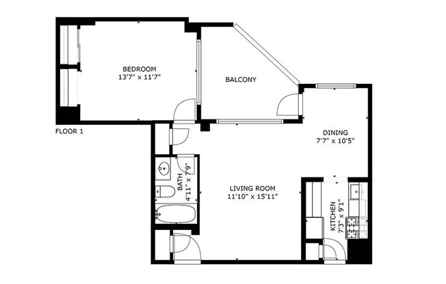 1 bed, 1 bath, 600 sqft, $1,125