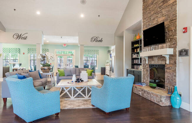 the preserve at ballantyne commons living room with furniture and a fireplace