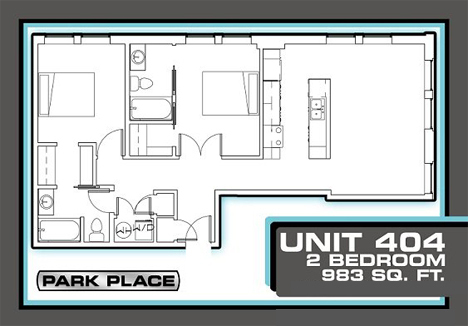 2 beds, 2 baths, 983 sqft, $2,129, Unit 404
