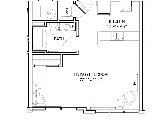 Studio, 1 bath, 549 sqft, $1,299, Unit 208