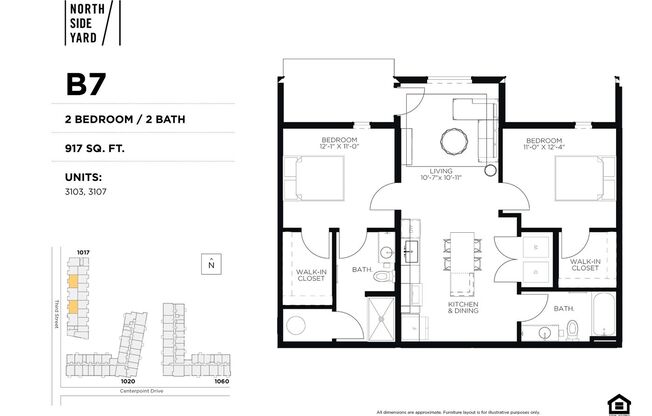 2 beds, 2 baths, 915 sqft, $1,710, Unit 3107