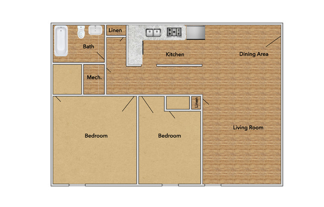 2 beds, 1 bath, 740 sqft, $1,195, Unit 17 - The Saluda