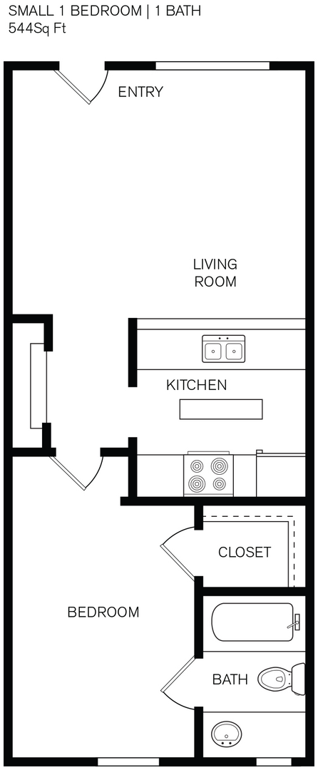 1 bed, 1 bath, 544 sqft, $825