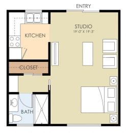 Studio Floor Plan at Ranchero Plaza, San Jose