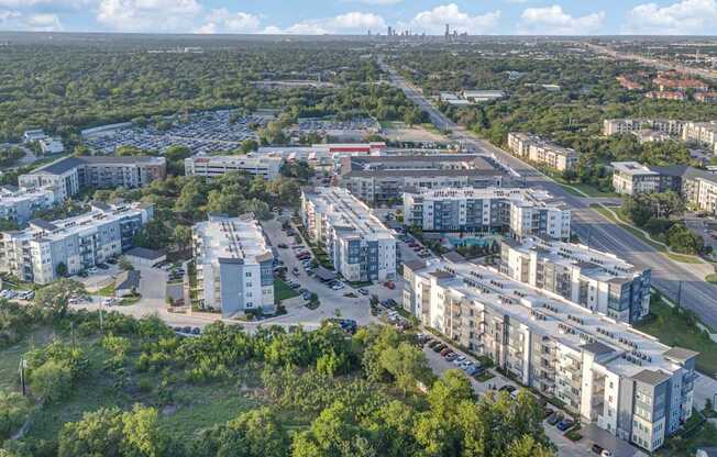 Aerial View of The Prescott Luxury Apartments on South Congress, Austin TX