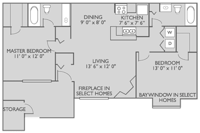 2 beds, 2 baths, 875 sqft, $1,349