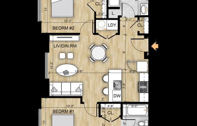 2 beds, 2 baths, 879 sqft, $2,770, Unit 205