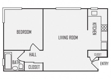 1 bed, 1 bath, 490 sqft, $899