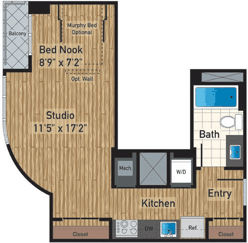 Studio, 1 bath, 503 sqft, $2,363, Unit 1111