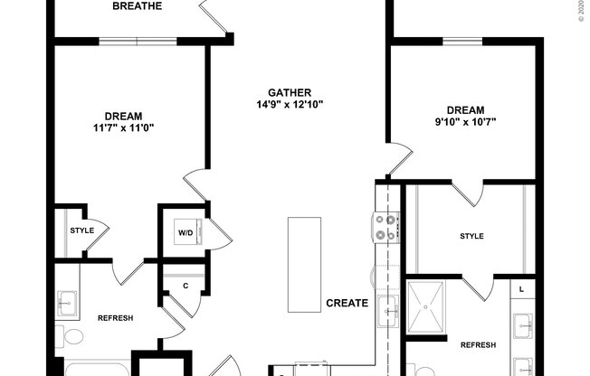 2 beds, 2 baths, 940 sqft, $2,584