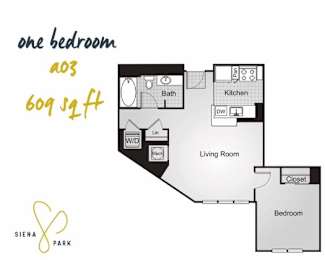 1 bed, 1 bath, 609 sqft, $1,852