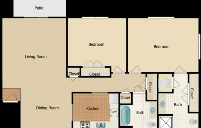 2 beds, 2 baths, 1,250 sqft, $1,470
