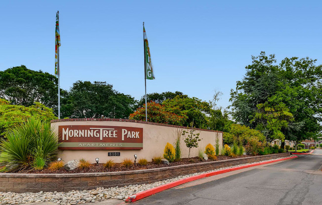 Morningtree Park Apartments Monument Sign and Entrance in Lakewood, Washington