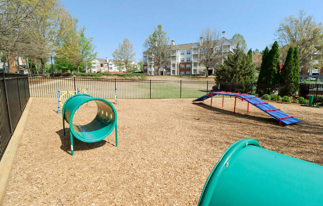 our apartments showcase a dog park with a playground