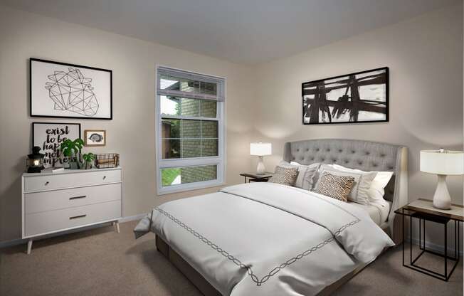 an example of a bedroom with a bed and a dresser