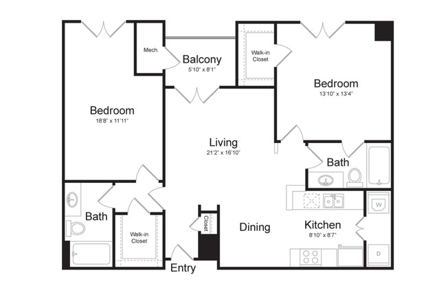 2 beds, 2 baths, 1,196 sqft, $2,157