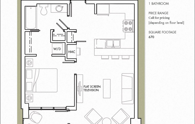 1 bed, 1 bath, 670 sqft, $1,590