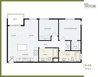 2 beds, 2 baths, 867 sqft, $2,521