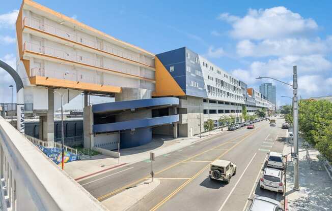 exterior view of One Santa Fe luxury  apartments 300 S Santa Fe Ave, Los Angeles, CA 90012