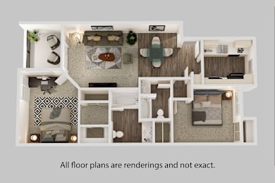 a floor plan is shown with the furniture shown in a 3d rendering