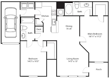 2 beds, 2 baths, 1,073 sqft, $1,635