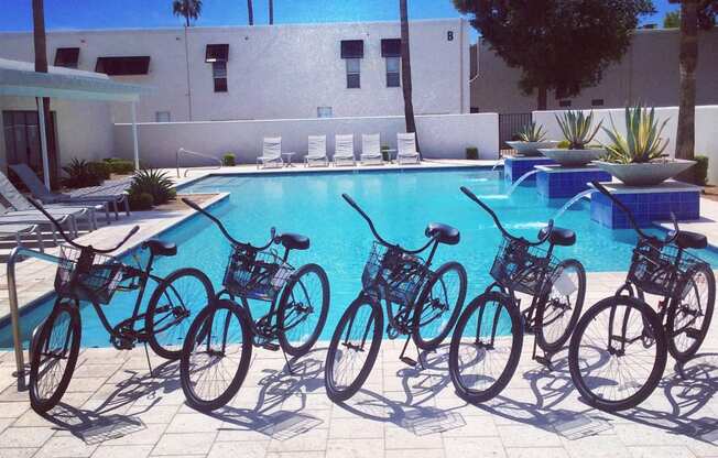 Winfield bikes by pool