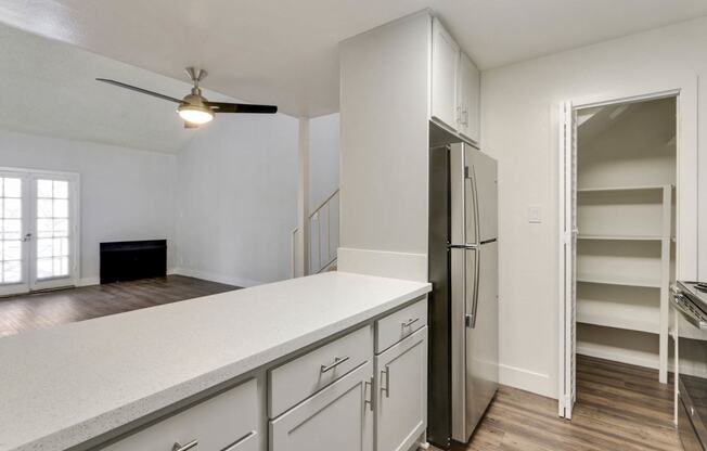 Kitchen with closet at Meridian Apartments, California