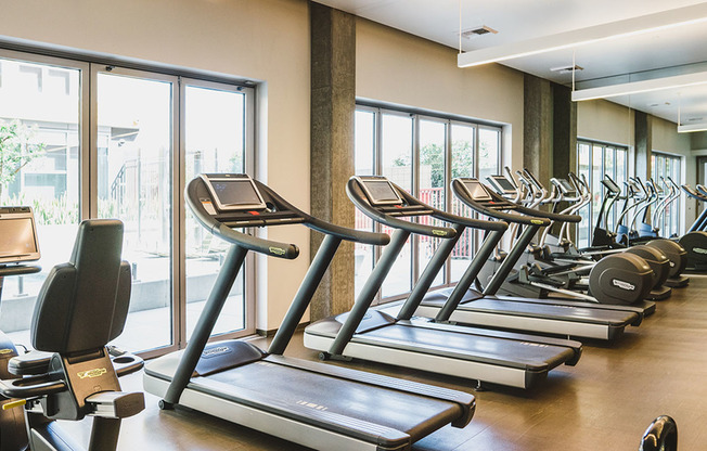 Oversized windows offer great natural light for some cardio