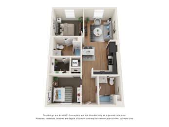 2 beds, 2 baths, 840 sqft, $2,495