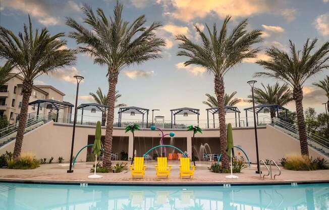 Pool Surrounded by Palm Trees 