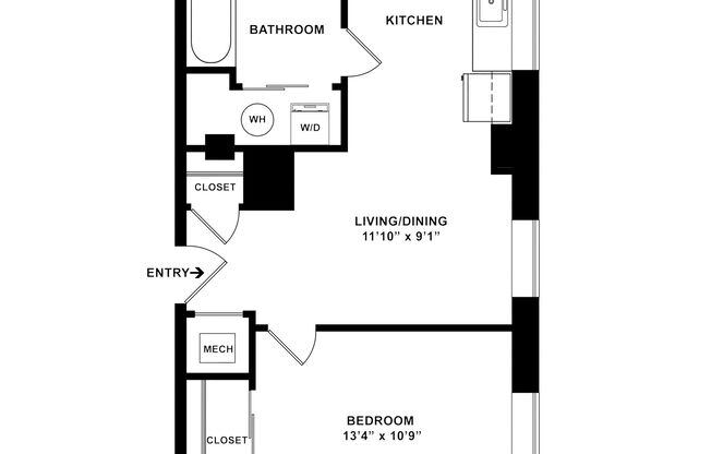 1 bed, 1 bath, 509 sqft, $2,215, Unit H-421