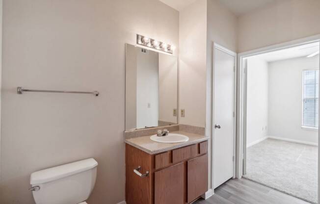 a bathroom with a toilet and a sink and a mirror at St. Augustine Estate, Dallas