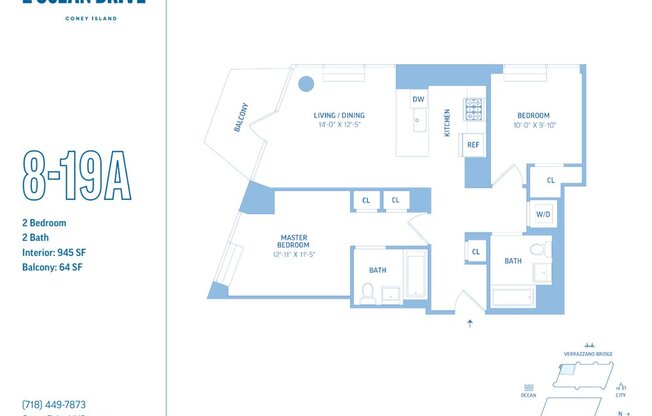 2 beds, 2 baths, 945 sqft, $4,350, Unit W12A