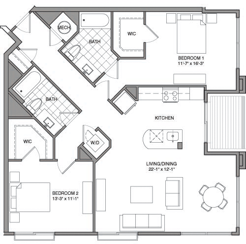 2 beds, 2 baths, 1,226 sqft, $3,522, Unit 307