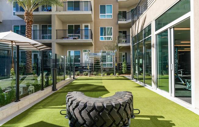 Modera Pomona features an activity lawn, perfect for outdoor workouts and staying active.