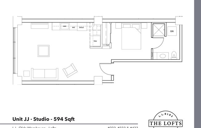 Studio, 1 bath, 594 sqft, $1,905, Unit 333