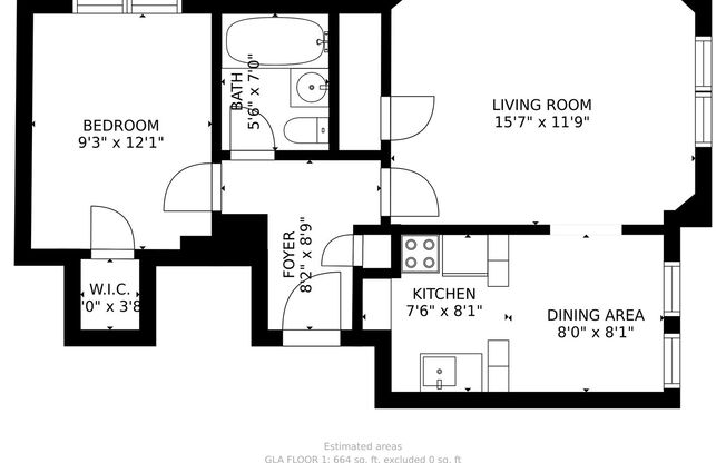 1 bed, 1 bath, 664 sqft, $1,100, Unit 601