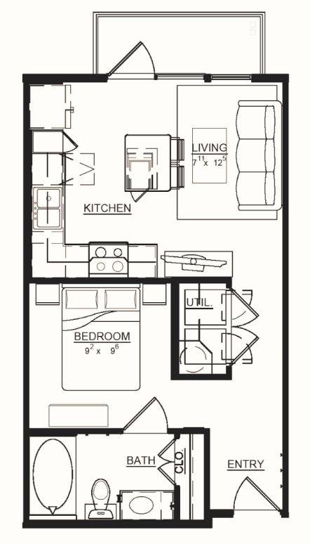 1 bed, 1 bath, 493 sqft, $1,195