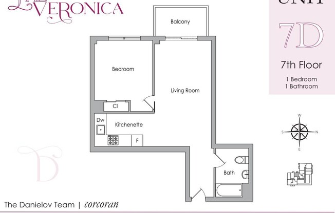 1 bed, 1 bath, $3,100, Unit 7D