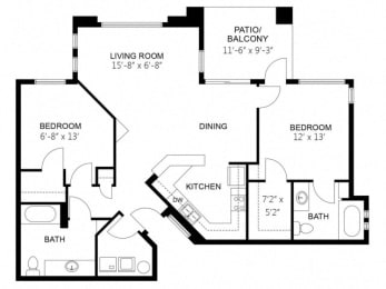 2 beds, 2 baths, 1,102 sqft, $1,585